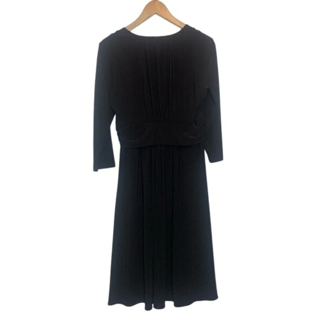 Chico's Black Stretch Dress V-Neck Peplum Tie-At-Waist 3/4 Sleeve Sz Medium (1)‎ - Picture 4 of 13